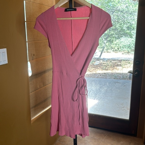 Reformation Tulip Ribbed Wrap Mini Dress In Dusty Rose Pink Size XS - Picture 4 of 10
